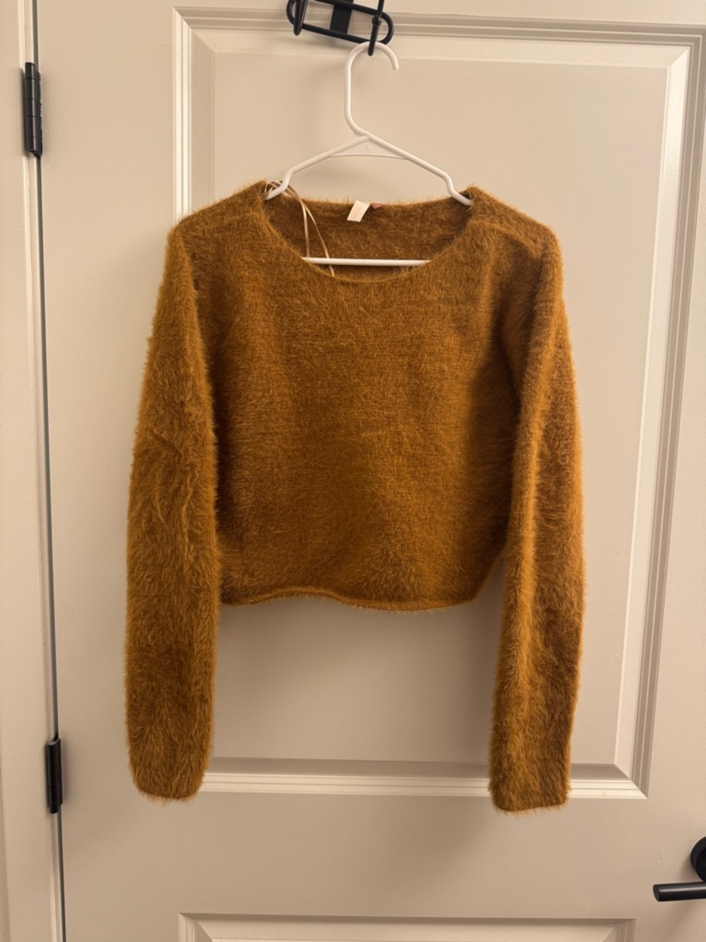 Pilcro Fuzzy Crewneck Sweater in Mustard Gold
